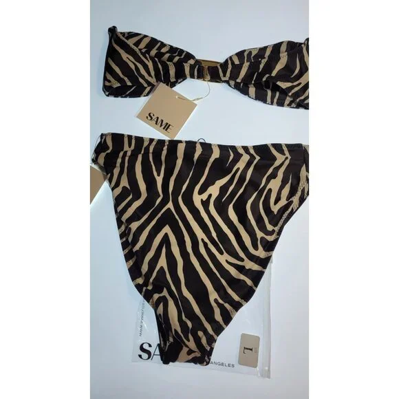SAME Los Angeles Two-Piece Bikini Womens LargeZebra Print Bottom High Rise